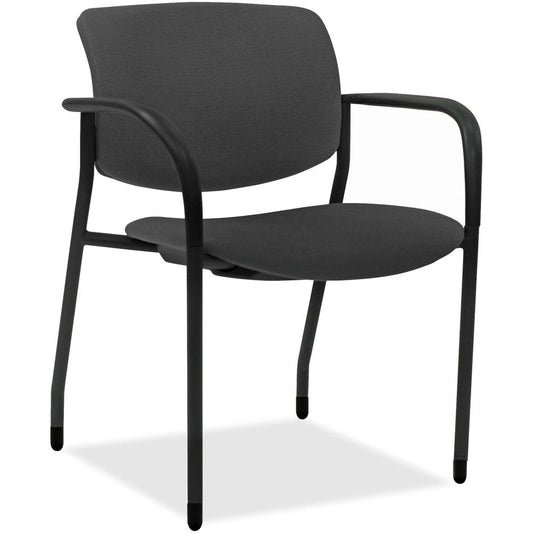 Lorell Contemporary Stacking Chair - Ash Foam, Crepe Fabric Seat - Ash Foam, Crepe Fabric Back - Powder Coated, Black Tubular Steel Frame - Four-legged Base - Armrest - 2 / Carton