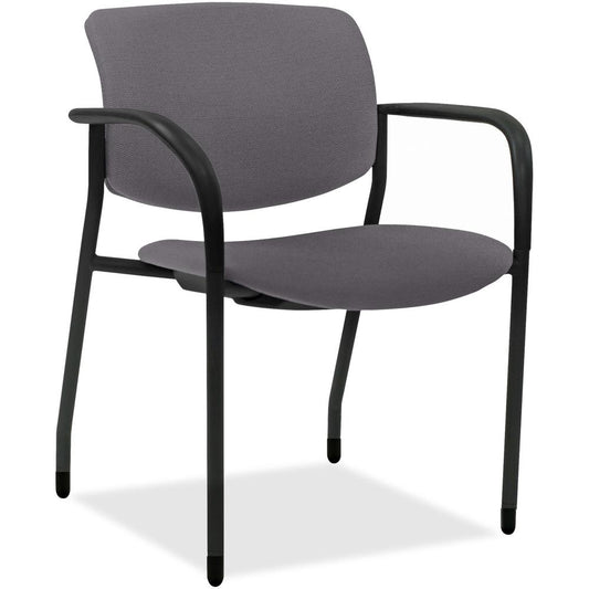 Lorell Stack Chairs with Vinyl Seat & Back - Ash Foam, Fabric Seat - Ash Foam, Fabric Back - Powder Coated, Black Tubular Steel Frame - Four-legged Base - Armrest - 2 / Carton