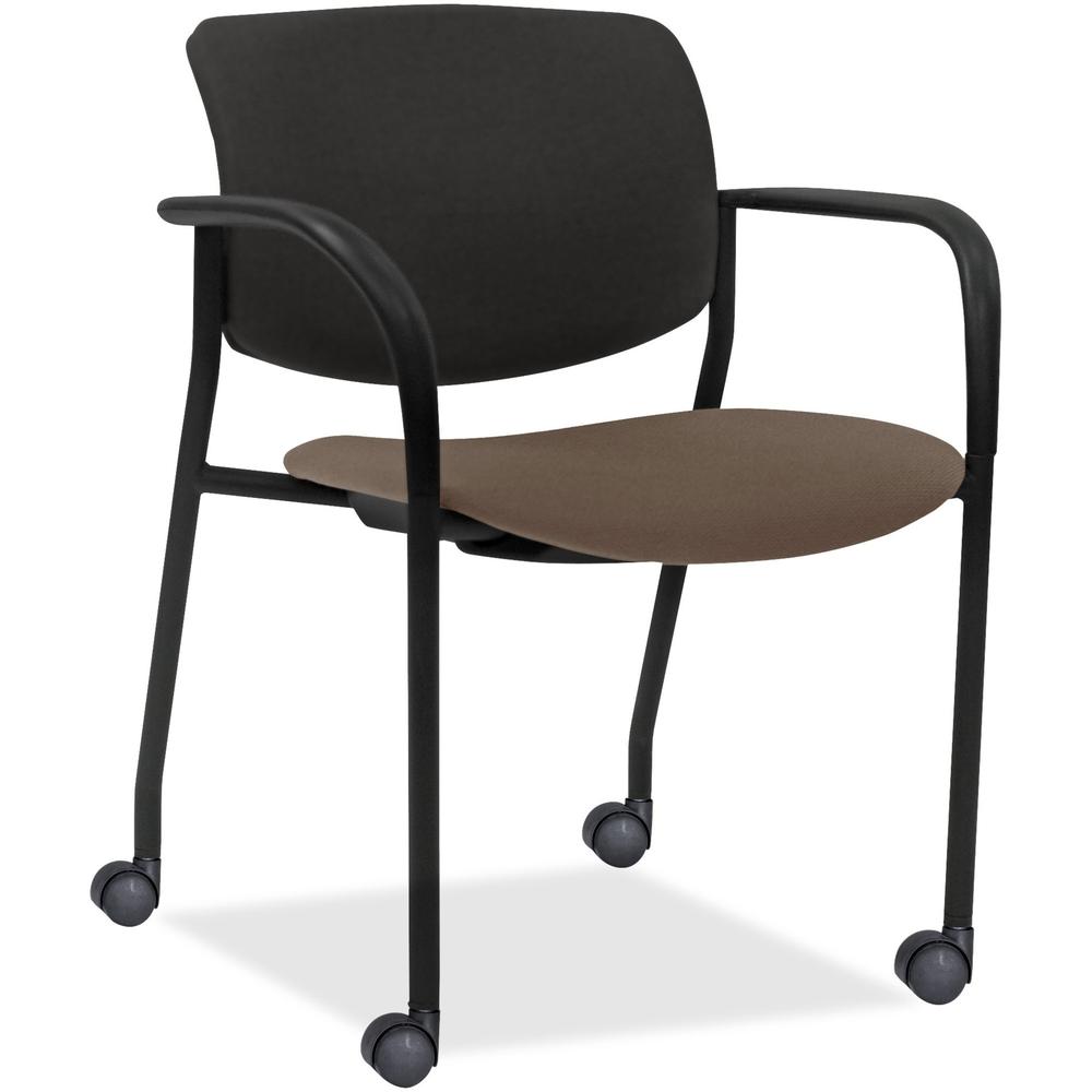 Lorell Stack Chairs with Plastic Back & Fabric Seat - Beige Foam, Crepe Fabric Seat - Black Plastic Back - Powder Coated, Black Tubular Steel Frame - Four-legged Base - Armrest - 2 / Carton