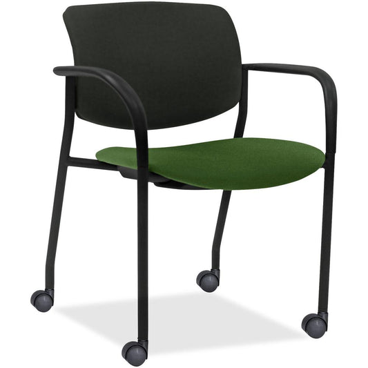 Lorell Stack Chairs with Plastic Back & Fabric Seat - Fern Foam, Crepe Fabric Seat - Black Plastic Back - Powder Coated, Black Tubular Steel Frame - Four-legged Base - Armrest - 2 / Carton