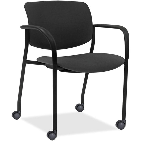 Lorell Stack Chairs with Plastic Back & Fabric Seat - Ash Foam, Crepe Fabric Seat - Black Plastic Back - Powder Coated, Black Tubular Steel Frame - Four-legged Base - Armrest - 2 / Carton