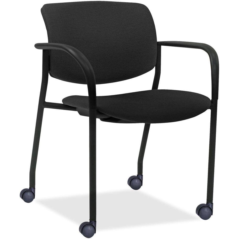 Lorell Stack Chairs with Plastic Back & Vinyl Seat - Black Foam, Vinyl Seat - Black Plastic Back - Powder Coated, Black Tubular Steel Frame - Four-legged Base - Armrest - 2 / Carton