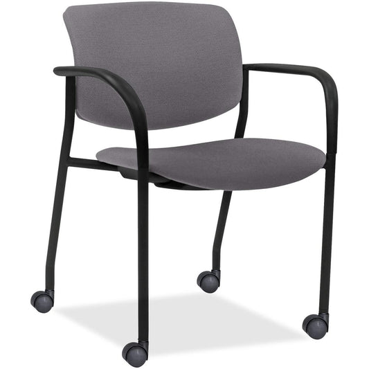 Lorell Stack Chairs with Plastic Back & Vinyl Seat - Ash Foam, Vinyl Seat - Black Plastic Back - Powder Coated, Black Tubular Steel Frame - Four-legged Base - Armrest - 2 / Carton