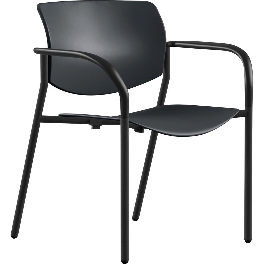 Lorell Stack Chairs with Plastic Seat & Back - Plastic Seat - Plastic Back - Powder Coated, Black Tubular Steel Frame - Four-legged Base - Black - Plastic - Armrest - 2 / Carton