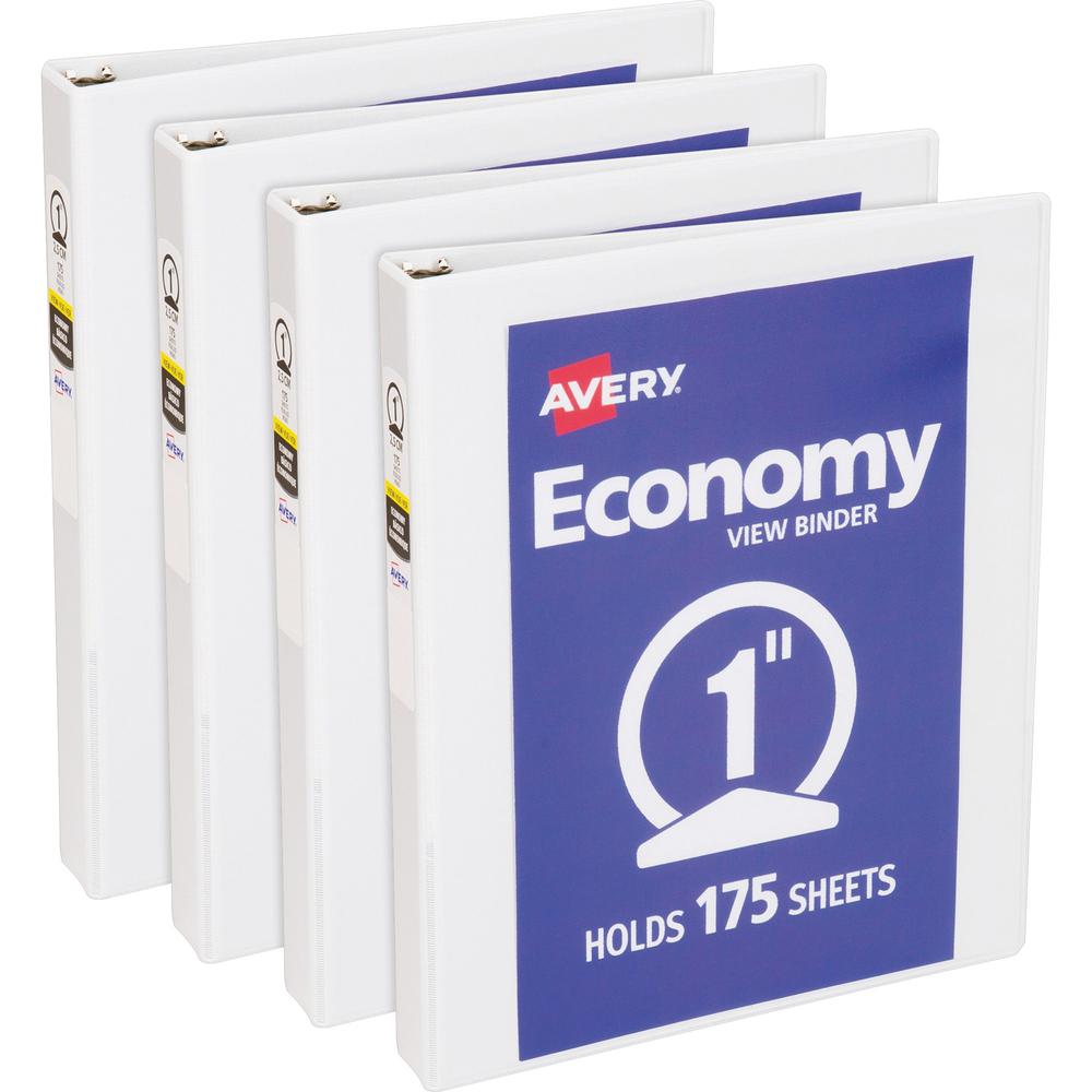 Avery&reg; Economy View Binder - 1" Binder Capacity - Letter - 8 1/2" x 11" Sheet Size - 175 Sheet Capacity - 3 x Round Ring Fastener(s) - 2 Internal Pocket(s) - Vinyl-covered Chipboard - White - 15.8