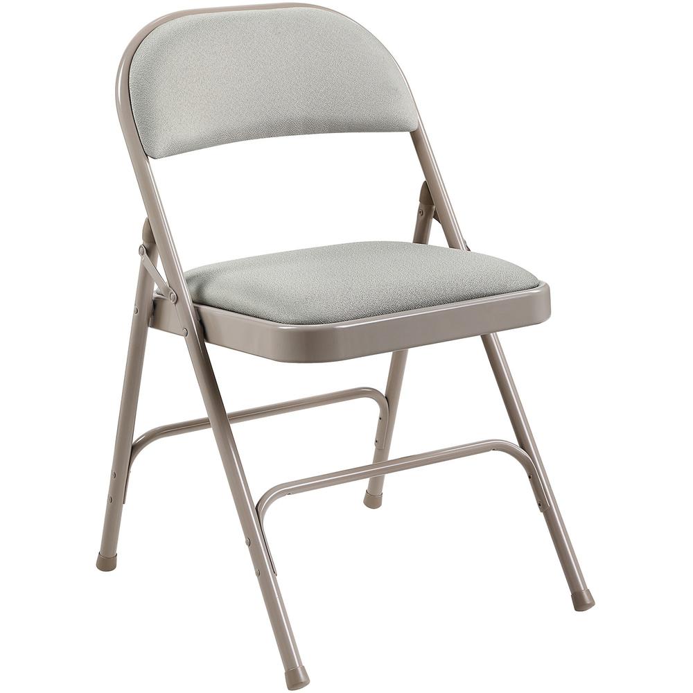 Lorell Padded Seat Folding Chairs - Beige Fabric Seat - Beige Fabric Back - Powder Coated Steel Frame - 4 / Carton