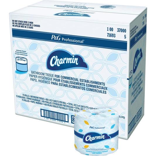 Charmin Professional Toilet Tissue - 2 Ply - 450 Sheets/Roll - White - Durable, Strong, Absorbent, Clog-free, Septic-free, Individually Wrapped - For Bathroom, Hotel, Restaurant, Office - 75 Rolls Per