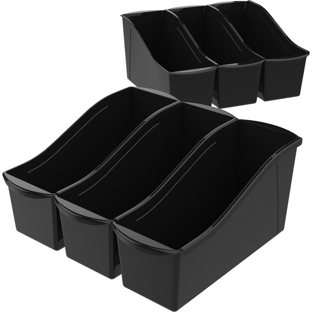 Storex Book Bins - 7" Height x 5.3" Width14.3" Length - Sturdy - Black - Plastic - 6 / Carton