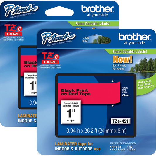 Brother P-touch TZe Laminated Tape Cartridges - 15/16" Width - Rectangle - Thermal Transfer - Black, Red - 2 / Bundle - Water Resistant - Chemical Resistant, Heat Resistant, Cold Resistant, Fade Resis