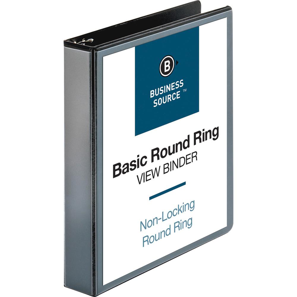 Business Source Round Ring View Binder - 1 1/2" Binder Capacity - Letter - 8 1/2" x 11" Sheet Size - 350 Sheet Capacity - Round Ring Fastener(s) - 2 Internal Pocket(s) - Chipboard, Polypropylene - Bla