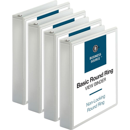 Business Source Round Ring View Binder - 1 1/2" Binder Capacity - Letter - 8 1/2" x 11" Sheet Size - 350 Sheet Capacity - Round Ring Fastener(s) - 2 Internal Pocket(s) - Chipboard, Polypropylene - Whi