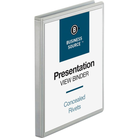 Business Source Standard View Round Ring Binders - 1/2" Binder Capacity - Letter - 8 1/2" x 11" Sheet Size - 125 Sheet Capacity - 3 x Round Ring Fastener(s) - 2 Internal Pocket(s) - Chipboard - White