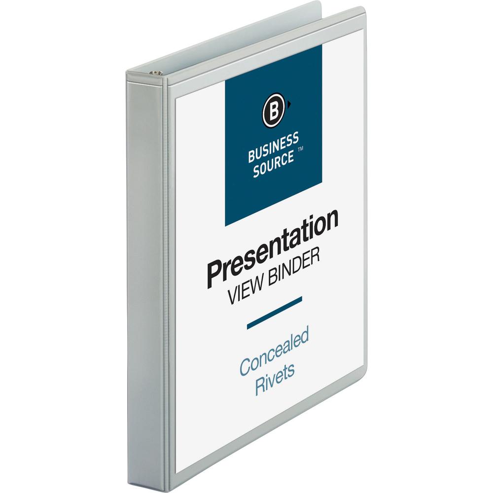 Business Source Standard View Round Ring Binders - 1" Binder Capacity - Letter - 8 1/2" x 11" Sheet Size - 225 Sheet Capacity - 3 x Round Ring Fastener(s) - 2 Internal Pocket(s) - Chipboard - White -