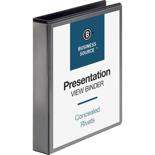 Business Source Standard View Round Ring Binders - 1 1/2" Binder Capacity - Letter - 8 1/2" x 11" Sheet Size - 350 Sheet Capacity - 3 x Round Ring Fastener(s) - 2 Internal Pocket(s) - Chipboard - Blac