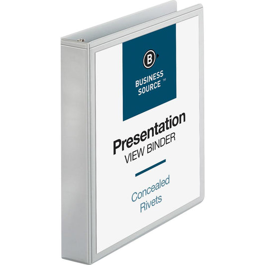 Business Source Standard View Round Ring Binders - 1 1/2" Binder Capacity - Letter - 8 1/2" x 11" Sheet Size - 350 Sheet Capacity - 3 x Round Ring Fastener(s) - 2 Internal Pocket(s) - Chipboard - Whit