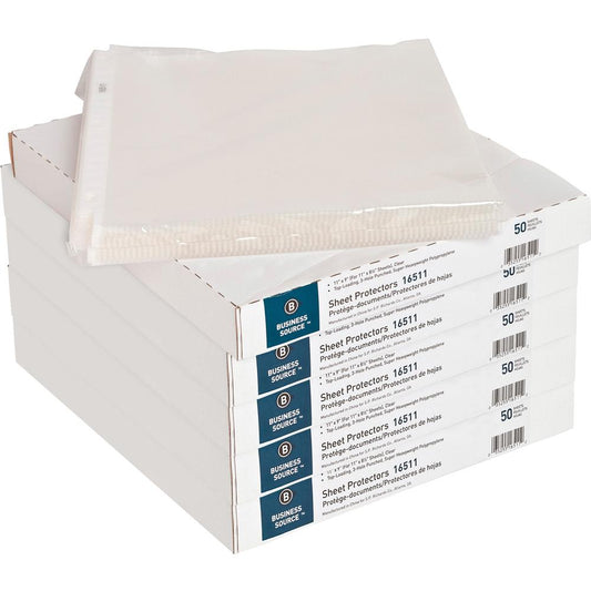 Business Source Sheet Protectors - For Letter 8 1/2" x 11" Sheet - 3 x Holes - Ring Binder - Top Loading - Rectangular - Clear - Polypropylene - 250 / Carton