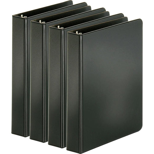 Business Source Basic Round Ring Binders - 1" Binder Capacity - 240 Sheet Capacity - 3 x Round Ring Fastener(s) - Inside Front & Back Pocket(s) - Chipboard, Polypropylene - Black - Exposed Rivet, Stur