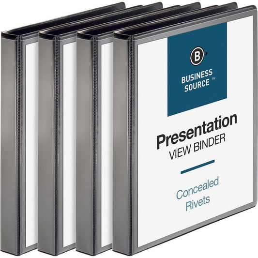 Business Source Standard View Round Ring Binders - 1" Binder Capacity - Letter - 8 1/2" x 11" Sheet Size - 225 Sheet Capacity - Round Ring Fastener(s) - 2 Internal Pocket(s) - Chipboard, Polypropylene