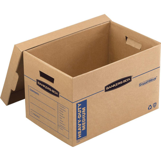 Bankers Box SmoothMove Maximum Strength Moving Boxes - Internal Dimensions: 12.25" Width x 18.50" Depth x 12" Height - External Dimensions: 13.1" Width x 20.1" Depth x 12.4" Height - Lift-off Closure