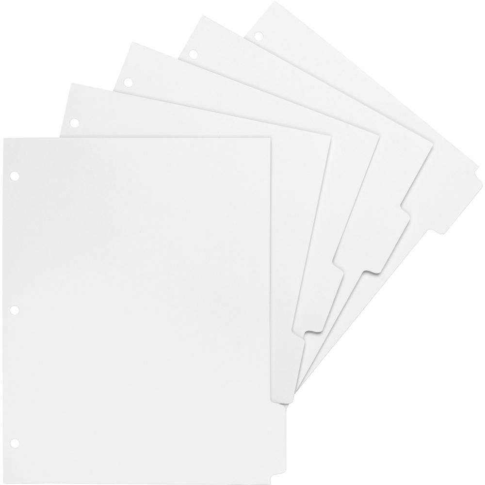 Business Source White Tab Double-reverse Print-on Index - Print-on Tab(s) - 5 Tab(s)/Set - 9" Divider Width - Letter - 8.50" Width x 11" Length - 3 Hole Punched - Bright White Paper Divider - White Pa