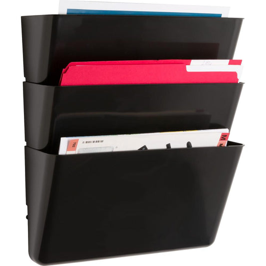 Lorell Wall File Pockets - 14.8" Height x 13.1" Width x 4.3" Depth - Black - 3 / Pack