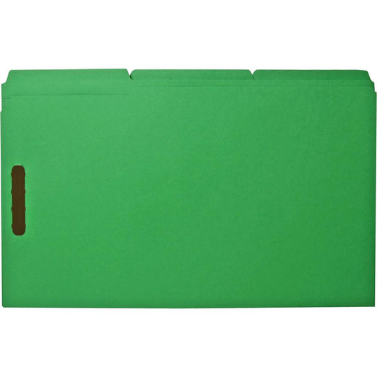 Business Source 1/3 Tab Cut Legal Recycled Fastener Folder - 8 1/2" x 14" - 3/4" Expansion - 2 Fastener(s) - 2" Fastener Capacity - Top Tab Location - Assorted Position Tab Position - Green - 10% Recy