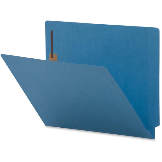 Business Source Letter Recycled Fastener Folder - 8 1/2" x 11" - 2 Fastener(s) - End Tab Location - Blue - 10% Recycled - 50 / Box