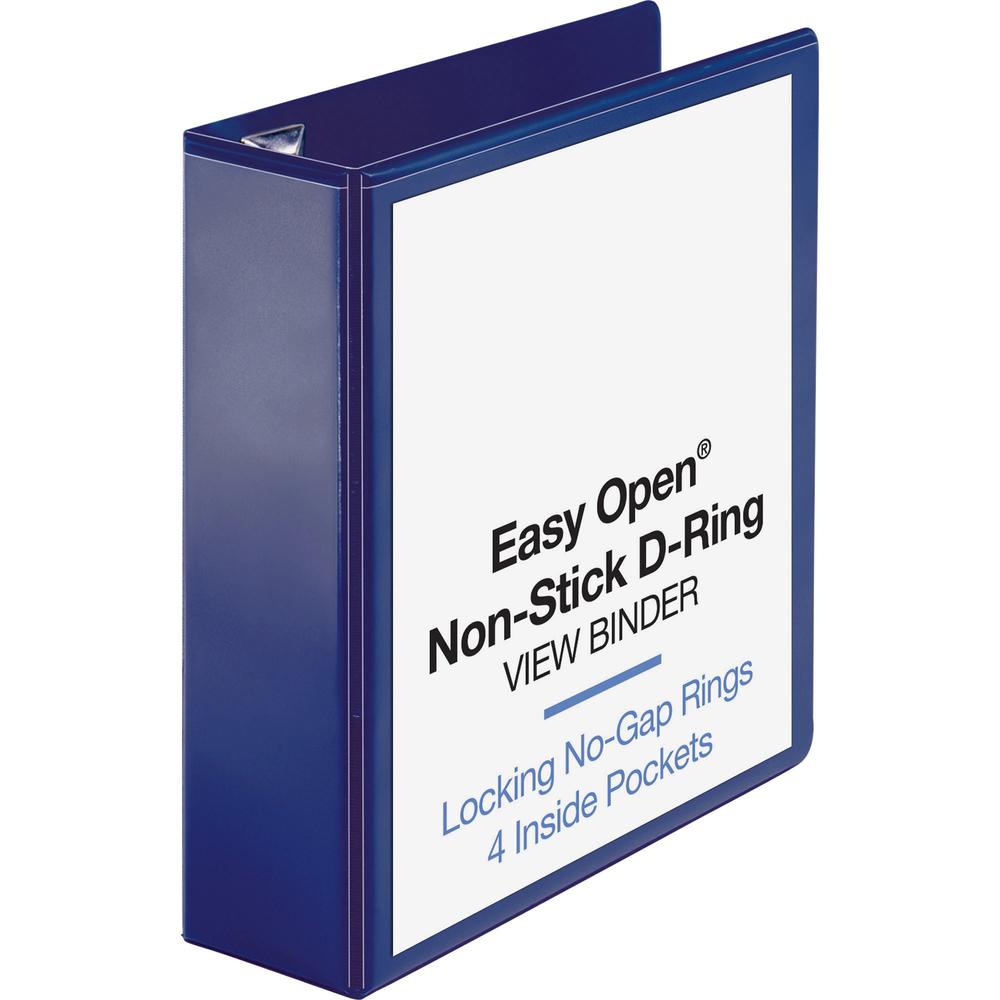 Business Source Navy D-ring Binder - 3" Binder Capacity - Letter - 8 1/2" x 11" Sheet Size - D-Ring Fastener(s) - 4 Pocket(s) - Polypropylene - Navy - Clear Overlay, Non-stick, Ink-transfer Resistant,