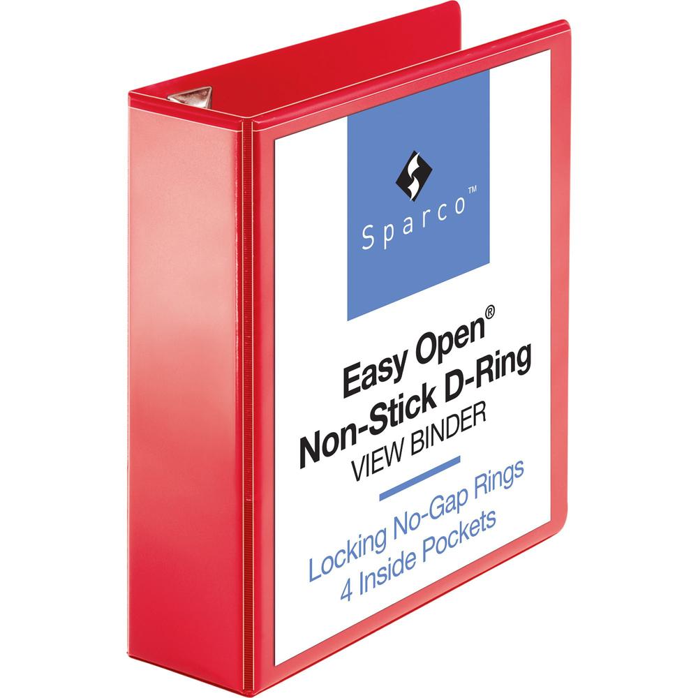 Business Source Red D-ring Binder - 3" Binder Capacity - Letter - 8 1/2" x 11" Sheet Size - D-Ring Fastener(s) - 4 Pocket(s) - Polypropylene - Red - Non-stick, Ink-transfer Resistant, Locking Ring - 1