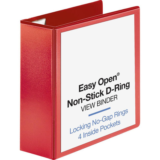 Business Source Red D-ring Binder - 4" Binder Capacity - D-Ring Fastener(s) - 4 Pocket(s) - Polypropylene - Red - Non-stick, Labeling Area - 1 Each