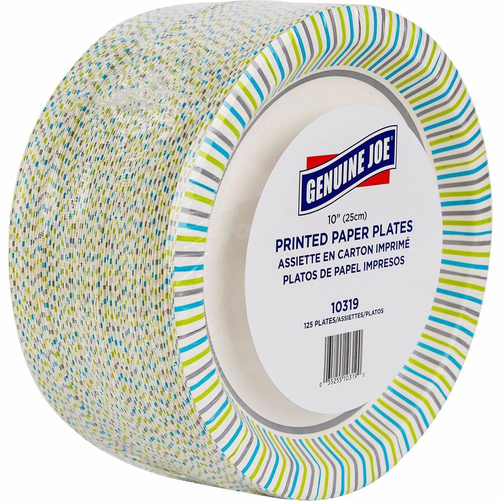 Genuine Joe 10" Printed Paper Plates - Disposable - Multi - 125 / Pack