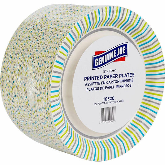 Genuine Joe 9" Printed Paper Plates - Disposable - Assorted - 125 / Pack