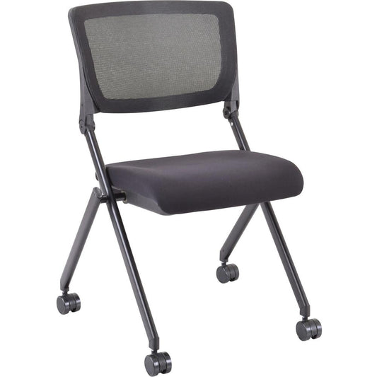 Lorell Mesh Back Nesting Chair - Black Fabric Seat - Metal Frame - 2 / Carton