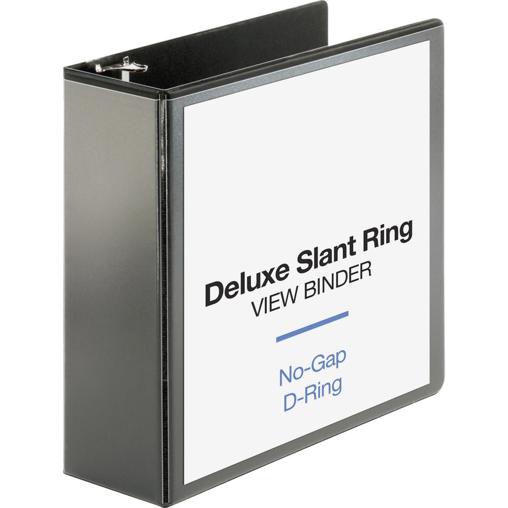 Business Source Deluxe Slant Ring View Binder - 4" Binder Capacity - Letter - 8 1/2" x 11" Sheet Size - 835 Sheet Capacity - Slant D-Ring Fastener(s) - 2 Internal Pocket(s) - Polypropylene, Chipboard