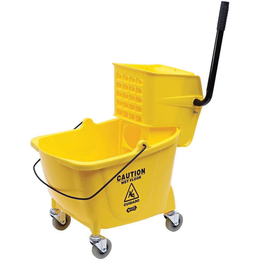 Genuine Joe 35-quart Side Press Mop Bucket & Wringer Combo - 35 quart - Caster - 21" x 16" x 14" - Yellow - 18 / Pallet