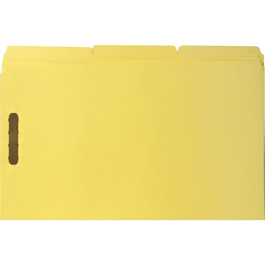 Business Source 1/3 Tab Cut Legal Recycled Fastener Folder - 11" x 14" - 3/4" Expansion - 2 Fastener(s) - 2" Fastener Capacity - Yellow - 10% Recycled - 50 / Box