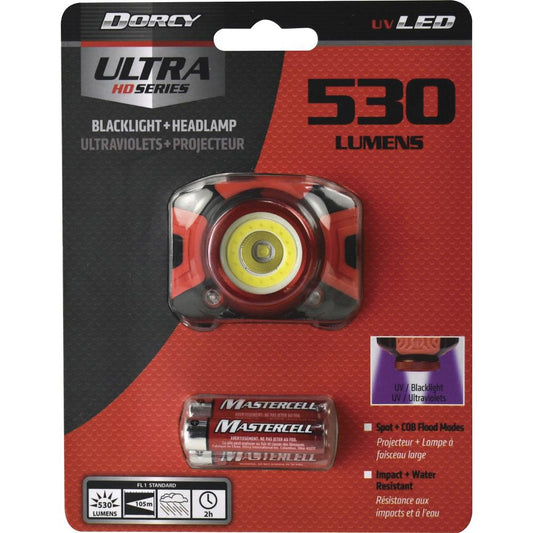 Dorcy Ultra HD 530 Lumen Headlamp - 530 lm LumenAAA - Battery - Water Resistant - Black, Red