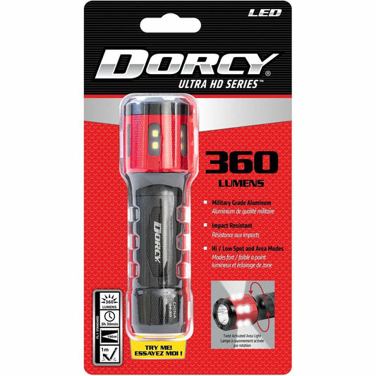 Dorcy Ultra HD Series Twist Flashlight - 360 lm Lumen - 3 x AAA - Battery - Impact Resistant - Black, Red