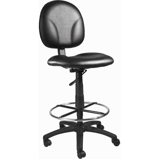 Boss Stand Up Drafting Stool with Foot Rest Black - Black Vinyl Seat - Black Vinyl Back - 5-star Base - 1 Each