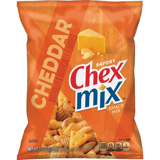 Chex Mix Cheddar Snack Mix - Cheddar Cheese, Corn, Wheat - 3.75 oz - 8 / Carton