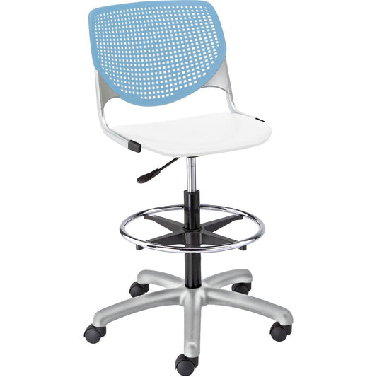 KFI Kool Stool With Perforated Back - White Polypropylene Seat - Sky Blue Polypropylene, Aluminum Alloy Back - Powder Coated Silver Tubular Steel Frame - 5-star Base - 1 Each