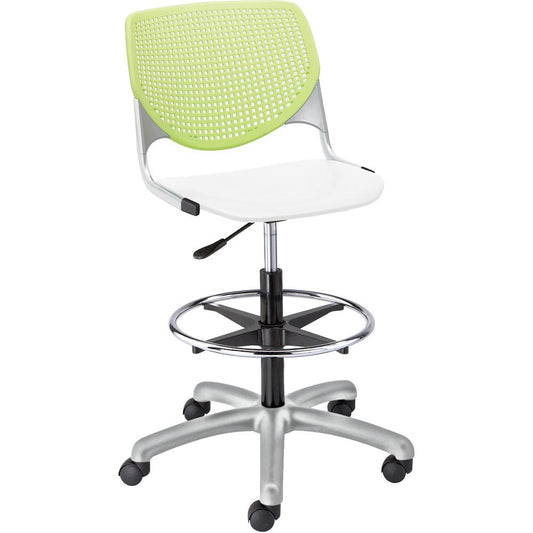 KFI Kool Stool With Perforated Back - White Polypropylene Seat - Lime Green Polypropylene, Aluminum Alloy Back - Powder Coated Silver Tubular Steel Frame - 5-star Base - 1 Each