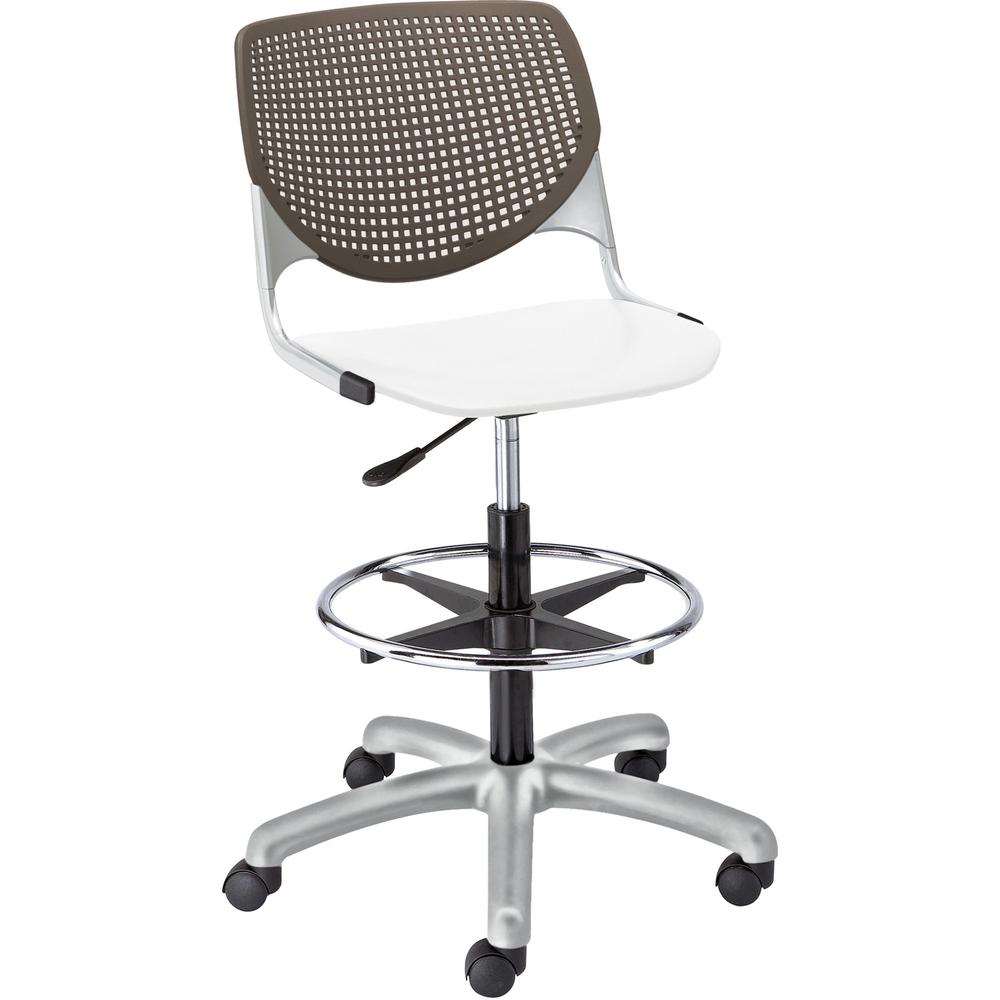 KFI Kool Stool With Perforated Back - White Polypropylene Seat - Brownstone Polypropylene, Aluminum Alloy Back - Powder Coated Silver Tubular Steel Frame - 5-star Base - 1 Each