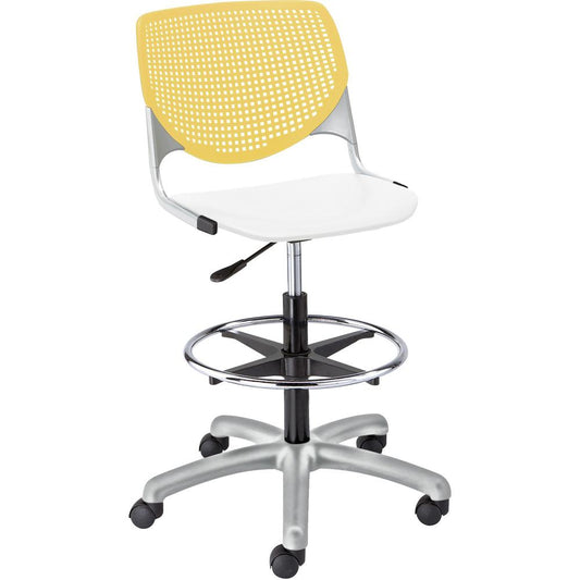 KFI Kool Stool With Perforated Back - White Polypropylene Seat - Yellow Polypropylene, Aluminum Alloy Back - Powder Coated Silver Tubular Steel Frame - 5-star Base - 1 Each