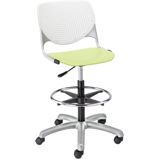 KFI Kool Stool With Perforated Back - Lime Green Polypropylene Seat - White Polypropylene, Aluminum Alloy Back - Powder Coated Silver Tubular Steel Frame - 5-star Base - 1 Each