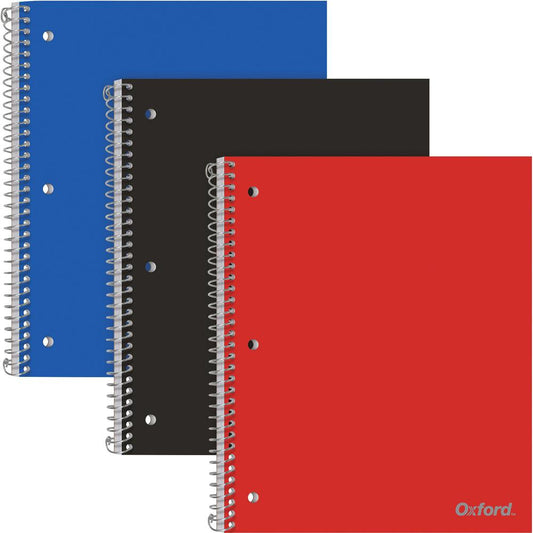 Oxford 1-Subject Poly Notebook - 1 Subject(s) - 100 Sheets - Spiral Bound - Wide Ruled - 3 Hole(s) - 0.30" x 8.5" x 10.5" - AssortedPoly Cover - Pocket Divider, Snag Resistant, Micro Perforated, Smoot