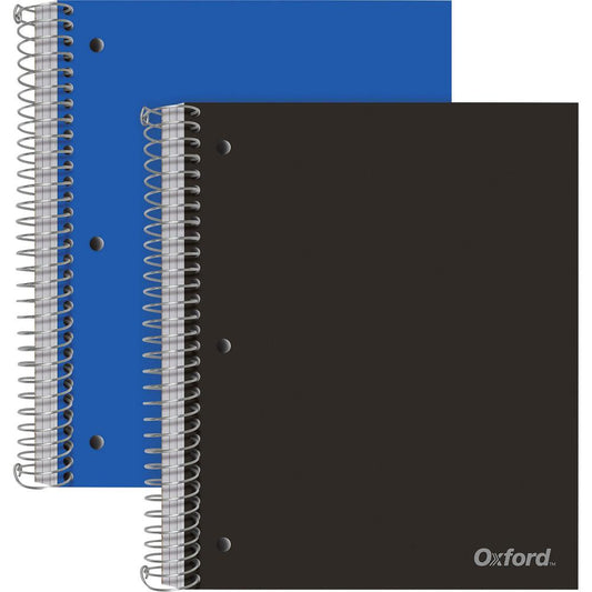 Oxford 3-Subject Poly Notebook - 3 Subject(s) - 150 Sheets - Wire Bound - College Ruled - 3 Hole(s) - 0.50" x 9" x 11" - Assorted Cover - Pocket Divider, Snag Resistant, Perforated, Moisture Resistant