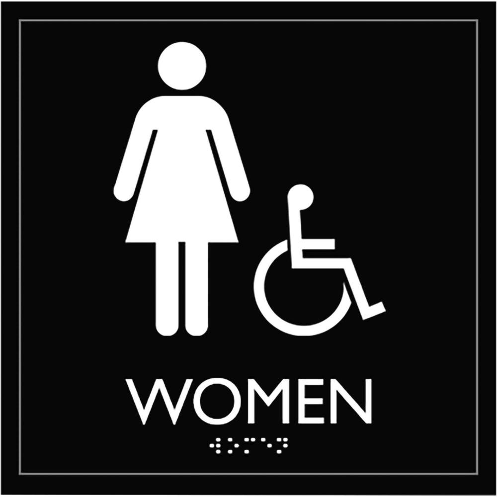 Lorell Restroom Sign - 1 Each - Women Print/Message - 8" Width x 8" Height - Square Shape - Easy Readability, Injection-molded - Plastic - Black, Black