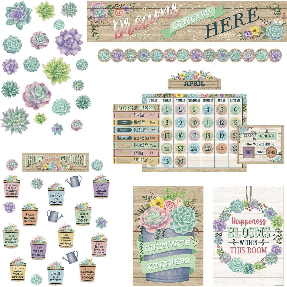 Teacher Created Resources Board Decorative Set - Rustic Bloom - Sturdy, Durable - 1.50" Height x 18" Width x 30.25" Length - Multicolor - 1 / Set