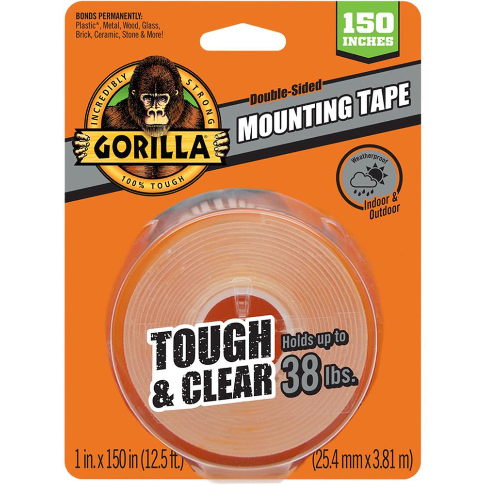 Gorilla Tough & Clear Mounting Tape - 12.50 ft Length x 1" Width - 1 Each - Clear